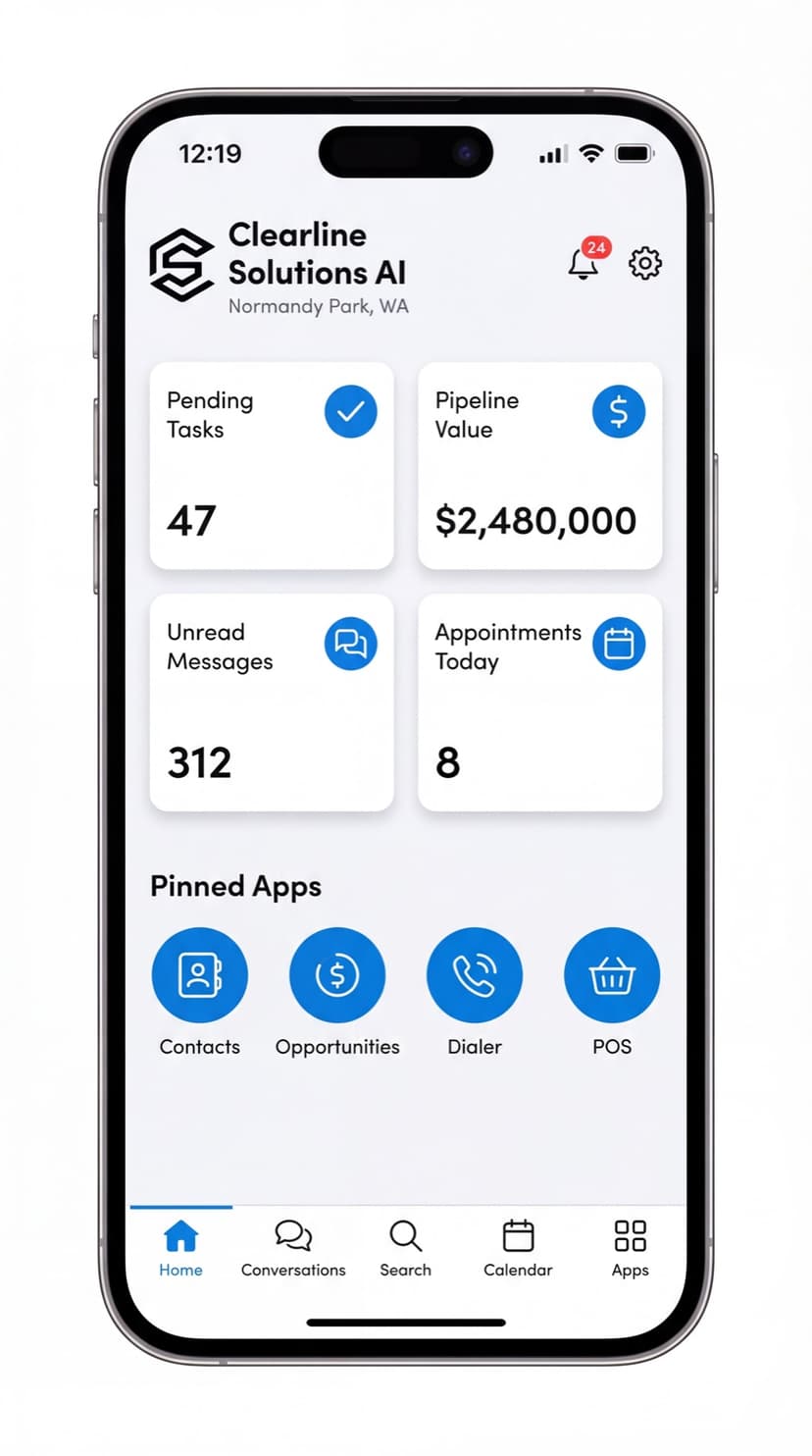 Clearline Solutions CRM mobile dashboard